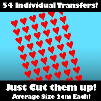 Multi Pack of 54 Iron on Love Heart Decals